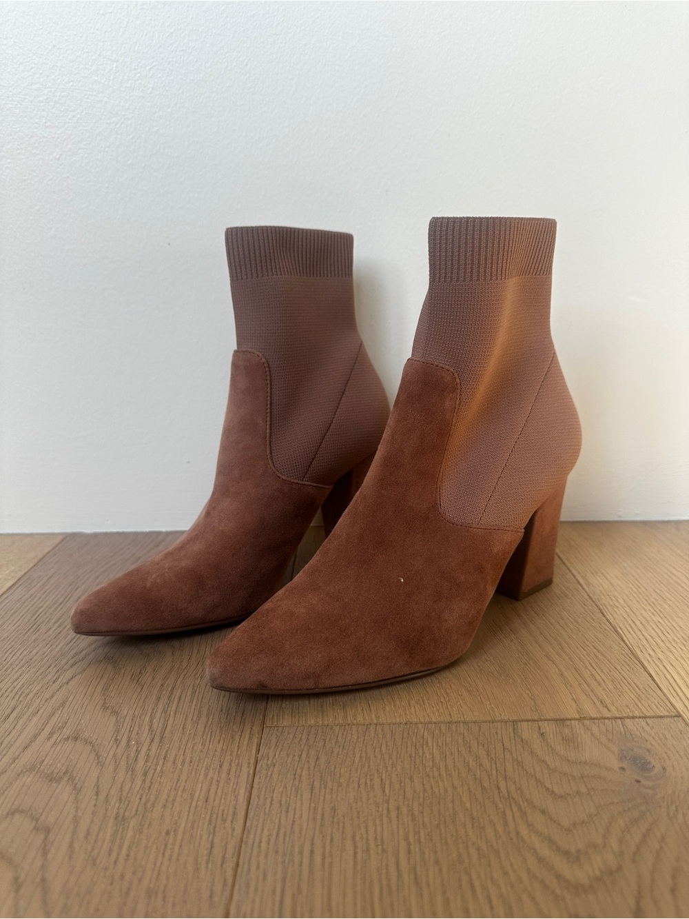 Steve Madden Rust Brown Suede Sock Ankle Booties